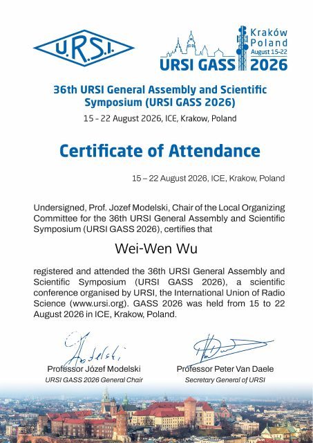 URSI GASS 2026 參加證明